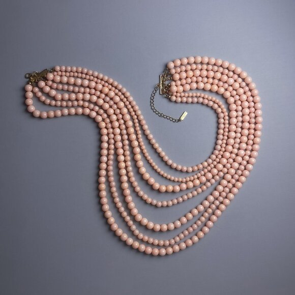 Baublebar Mutli Strand Layered Pastel Pink Peach Beaded Large Statement Necklace - Picture 5 of 12